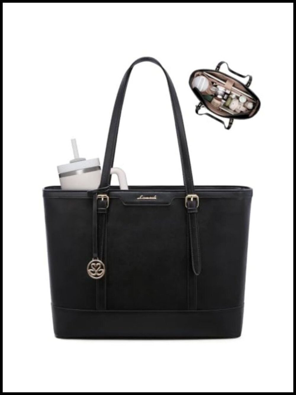 LOVEVOOK Waterproof PU Leather Laptop Tote Bag 15.6 Inch Fits 17"